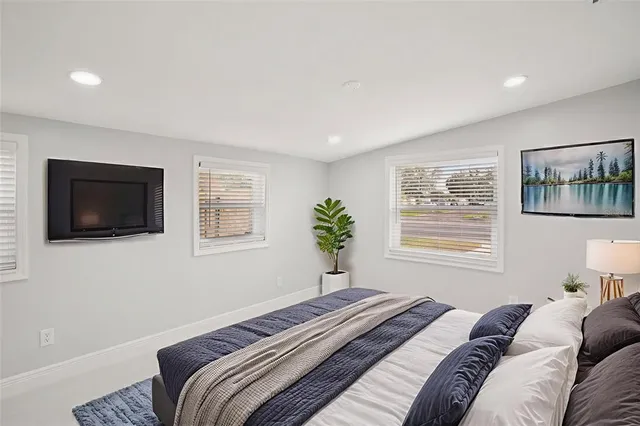 a view of a room that has a window in it