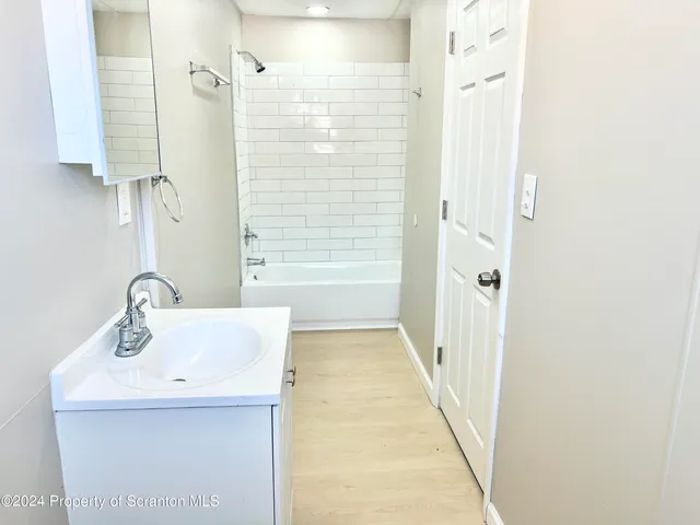 a bathroom with a sink and a shower