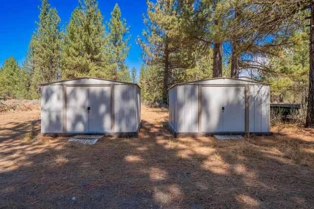 a view of backyard with potted plants and large trees