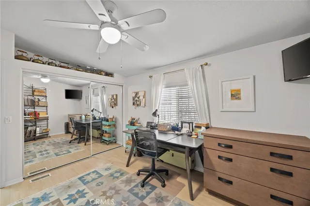 a workspace with furniture