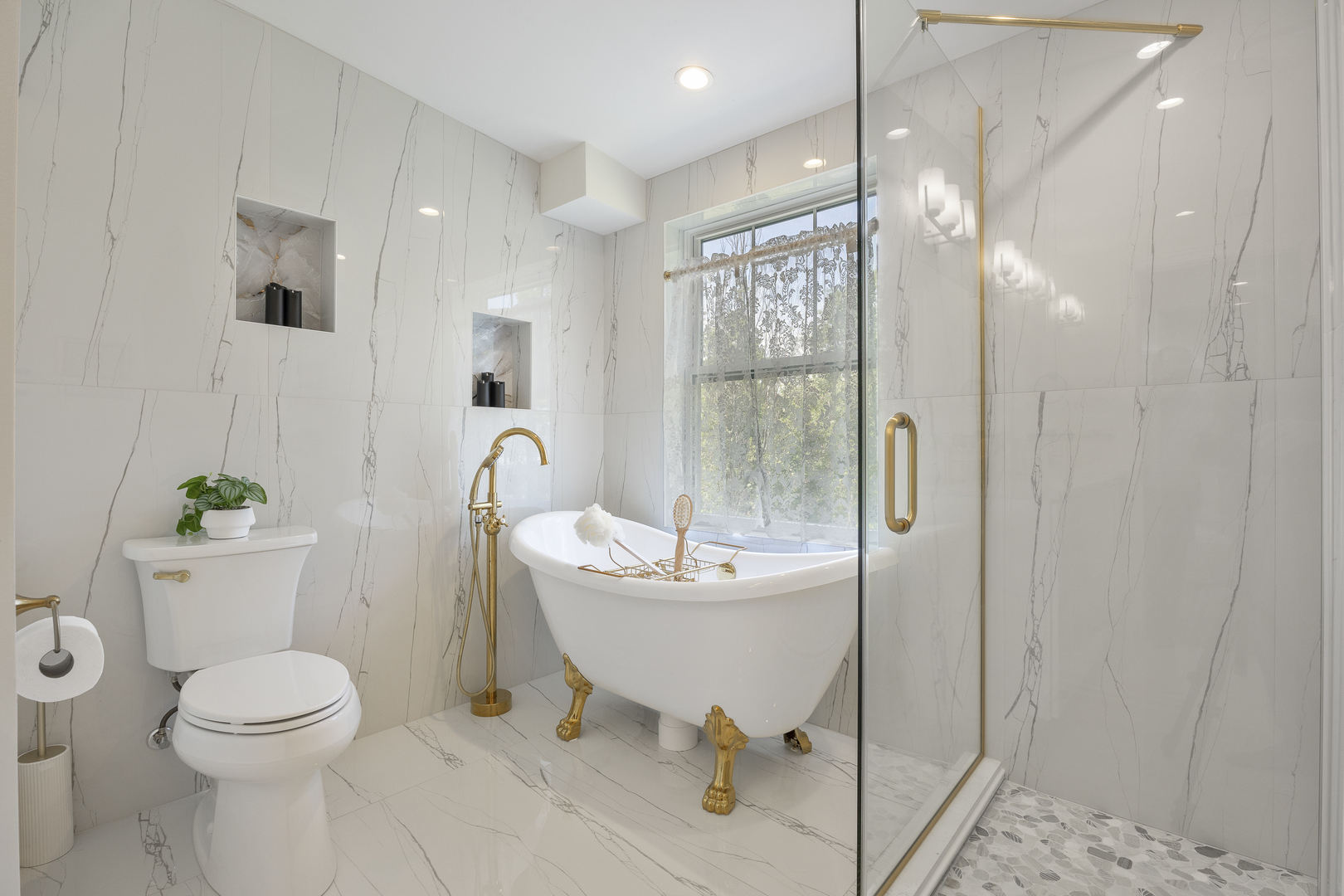 300 Geneva Road Glen Ellyn, IL 60137 - Photo 22 of 41 a spacious bathroom with a bathtub shower sink mirror and toilet