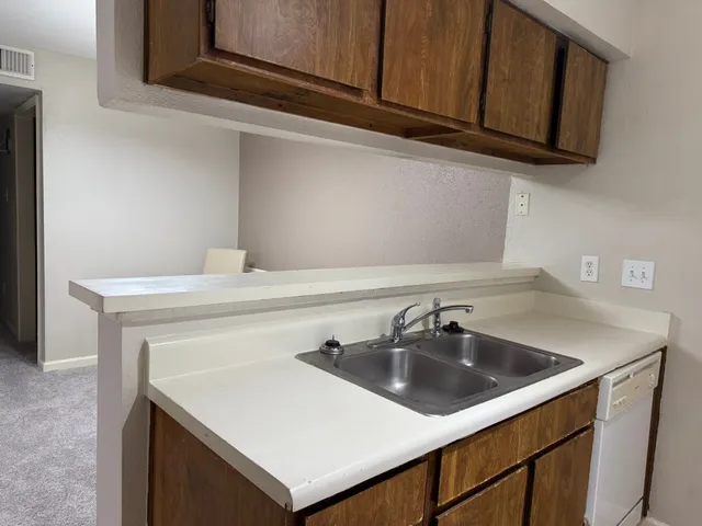 a kitchen with a sink cabinets and stainless steel appliances