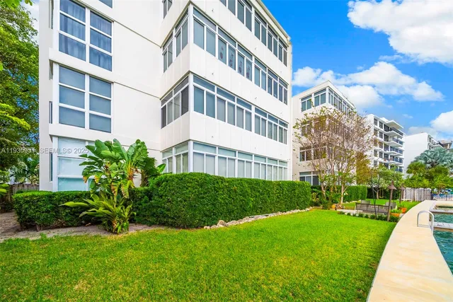 a view of a garden with a slide