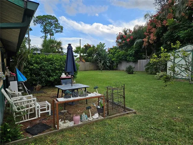 an outdoor space with garden view