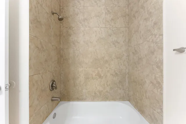 a bathroom with a bathtub