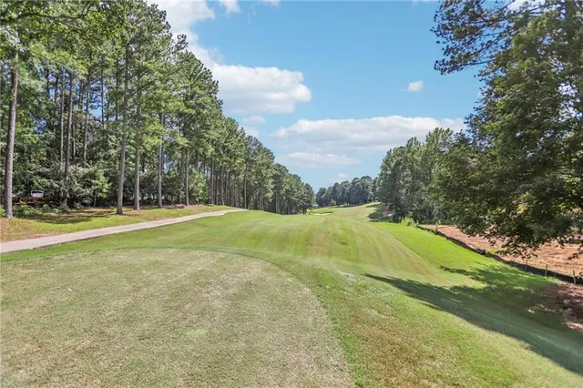 a view of a yard with swimming pool