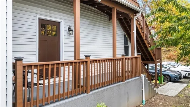 a view of a brick house with a small space