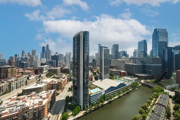 a view of a city with tall buildings