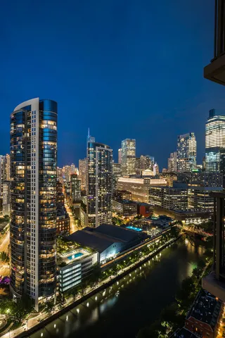 a view of a city with tall buildings