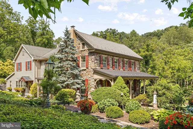 a aerial view of a house with a yard and potted plants