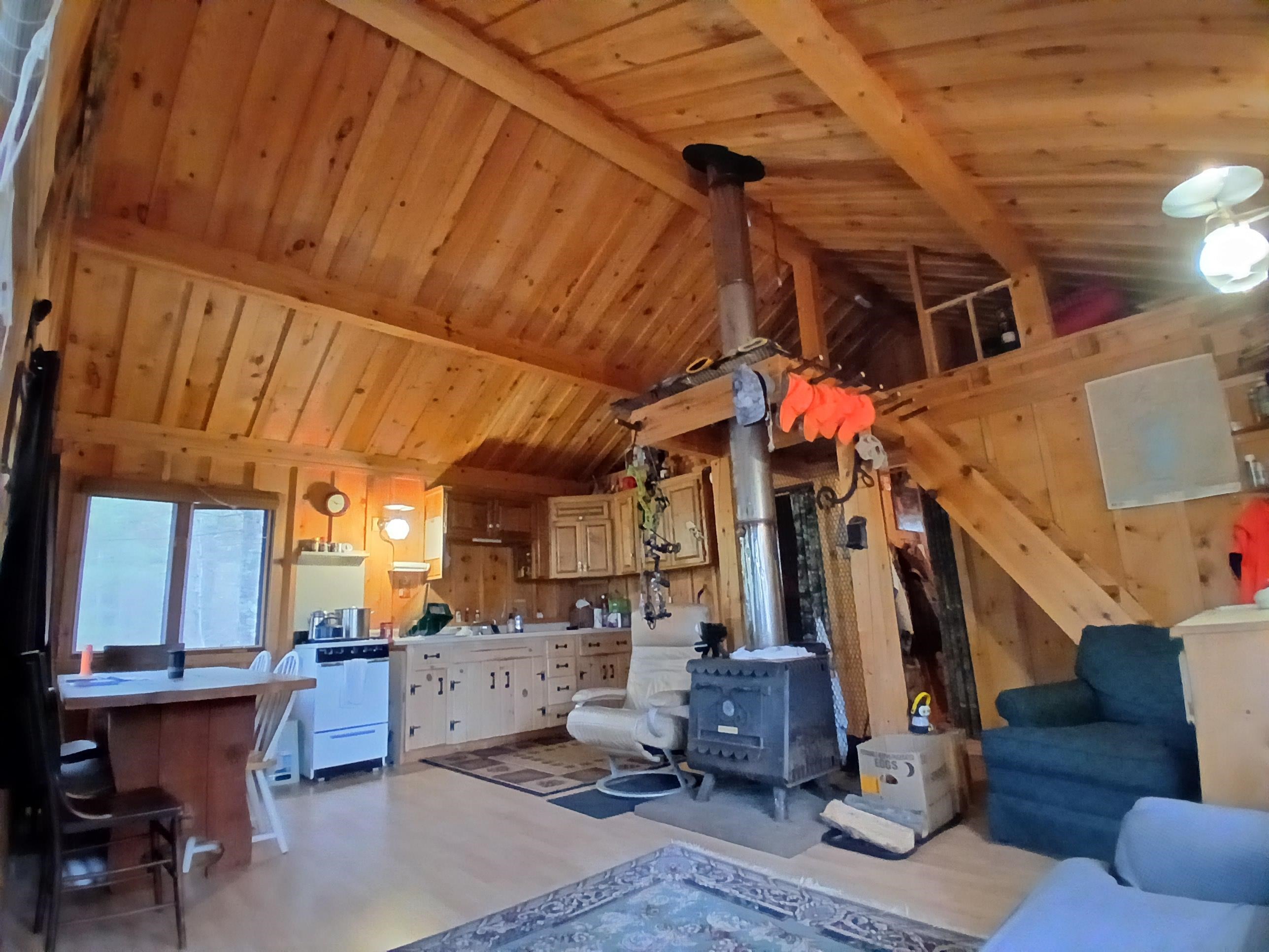 Tbd Echo Trail Tower, MN 55790 - Photo 10 of 35 Living area with wood walls, a wood stove, and wood ceiling