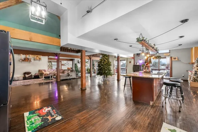 a view of a balcony with furniture