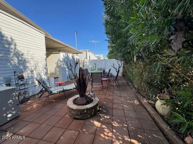 a outdoor view with a sitting space