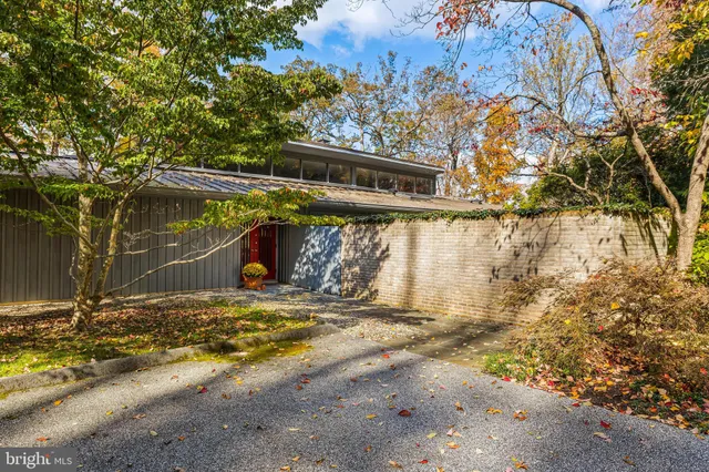 a view of a wooden door with a tree