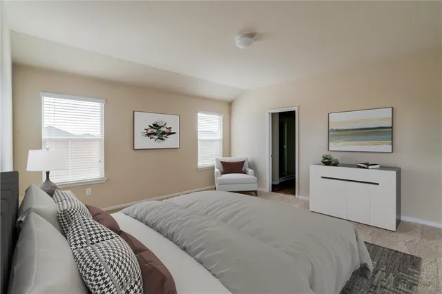 a bedroom with a bed and a couch