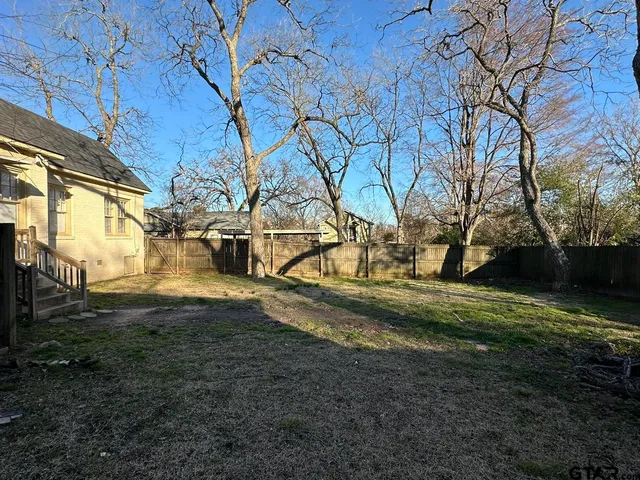 a view of a yard with large tree
