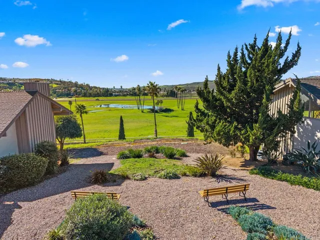 a view of a park with plants and a bench