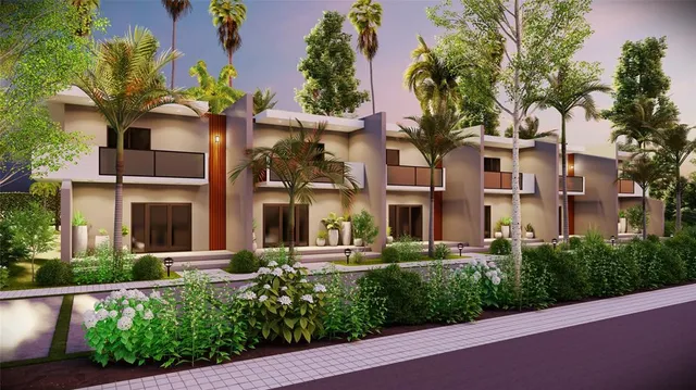 front view of a building with a yard