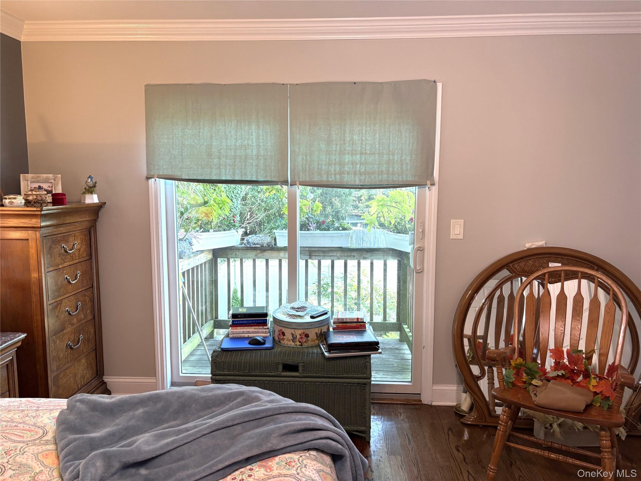 346 South Main Street Freeport, NY 11520 - Photo 15 of 33 Master Bedroom featuring crown molding, access to deck and dark hardwood floors