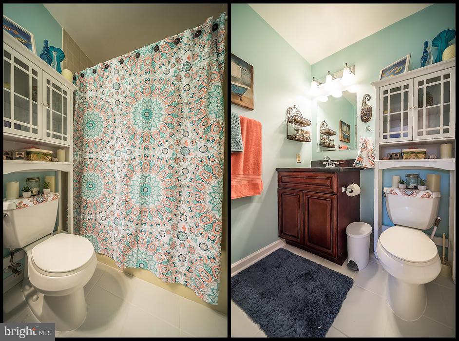 216 Serene Road Friendship, MD 20758 - Photo 24 of 29 a bathroom with a toilet and a shower curtain