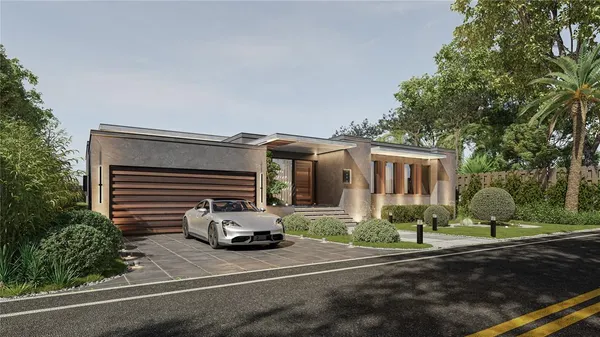 a car parked in front of a house