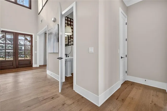 a view of staircase with wooden floor and staircase