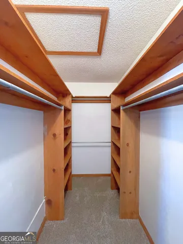 a view of walk in closet with empty racks