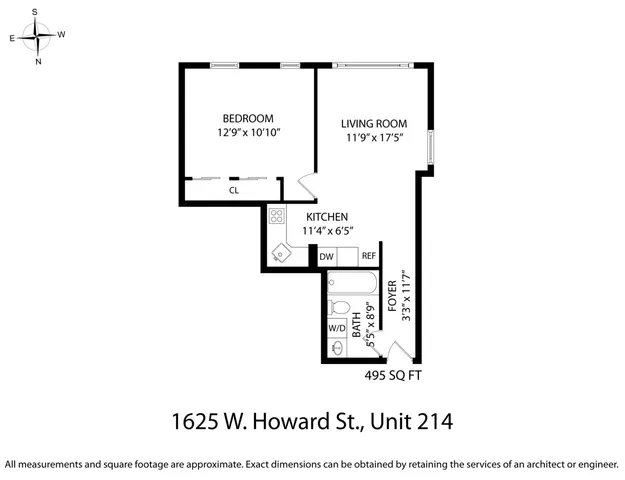 $1,570 | 1625 West Howard Street, Unit 214, Chicago, IL 60626