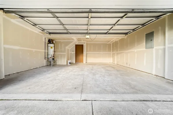 a view of a room with a garage