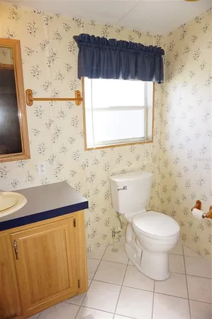 a bathroom with a sink toilet and mirror
