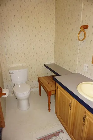 a bathroom with a toilet a sink and mirror