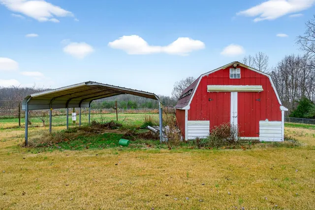 a view of a storage room with racks