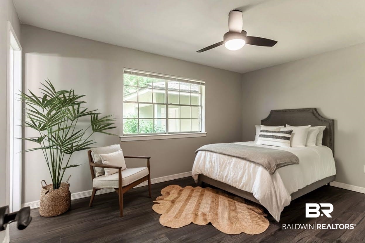 4626 Gold Drive Mobile, AL 36619 - Photo 23 of 48 Bedroom featuring dark hardwood / wood-style flooring and ceiling fan