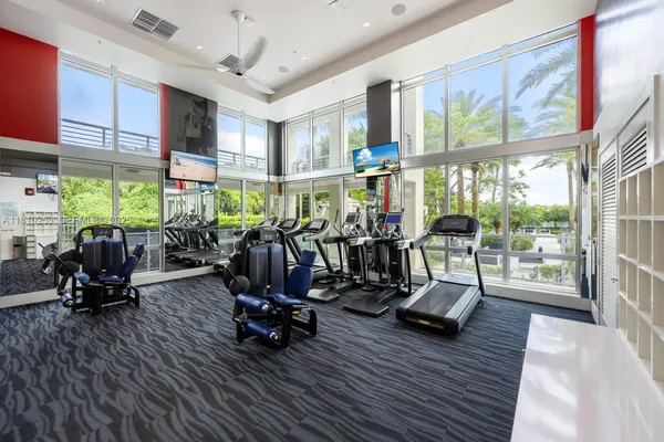 a view of a room with gym equipment