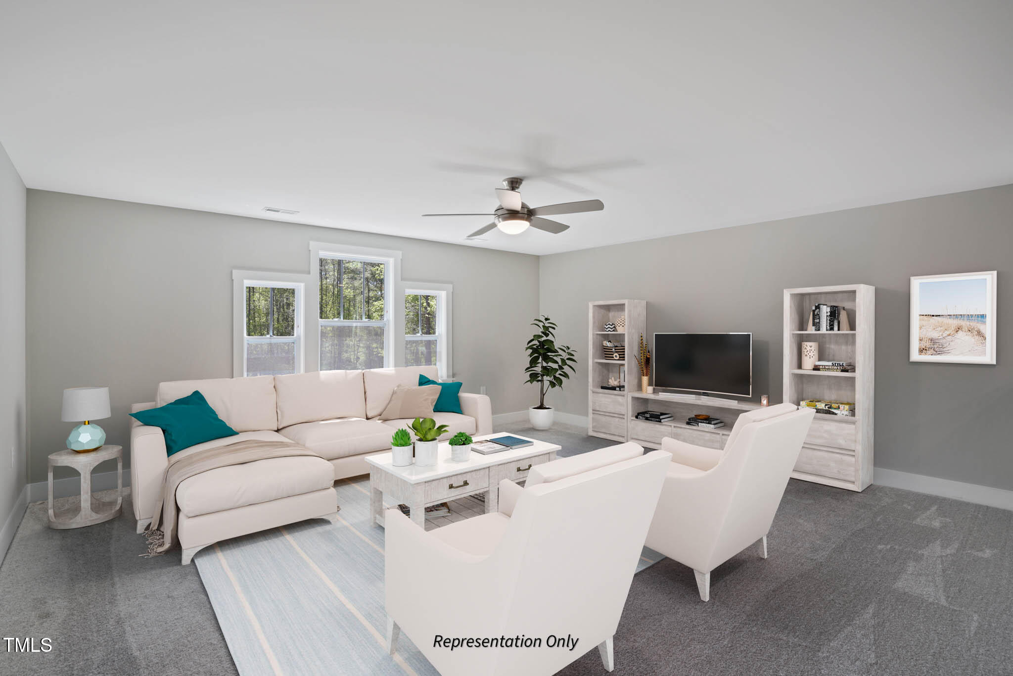 134 Merle Way Zebulon, NC 27597 - Photo 30 of 48 a living room with furniture and a flat screen tv