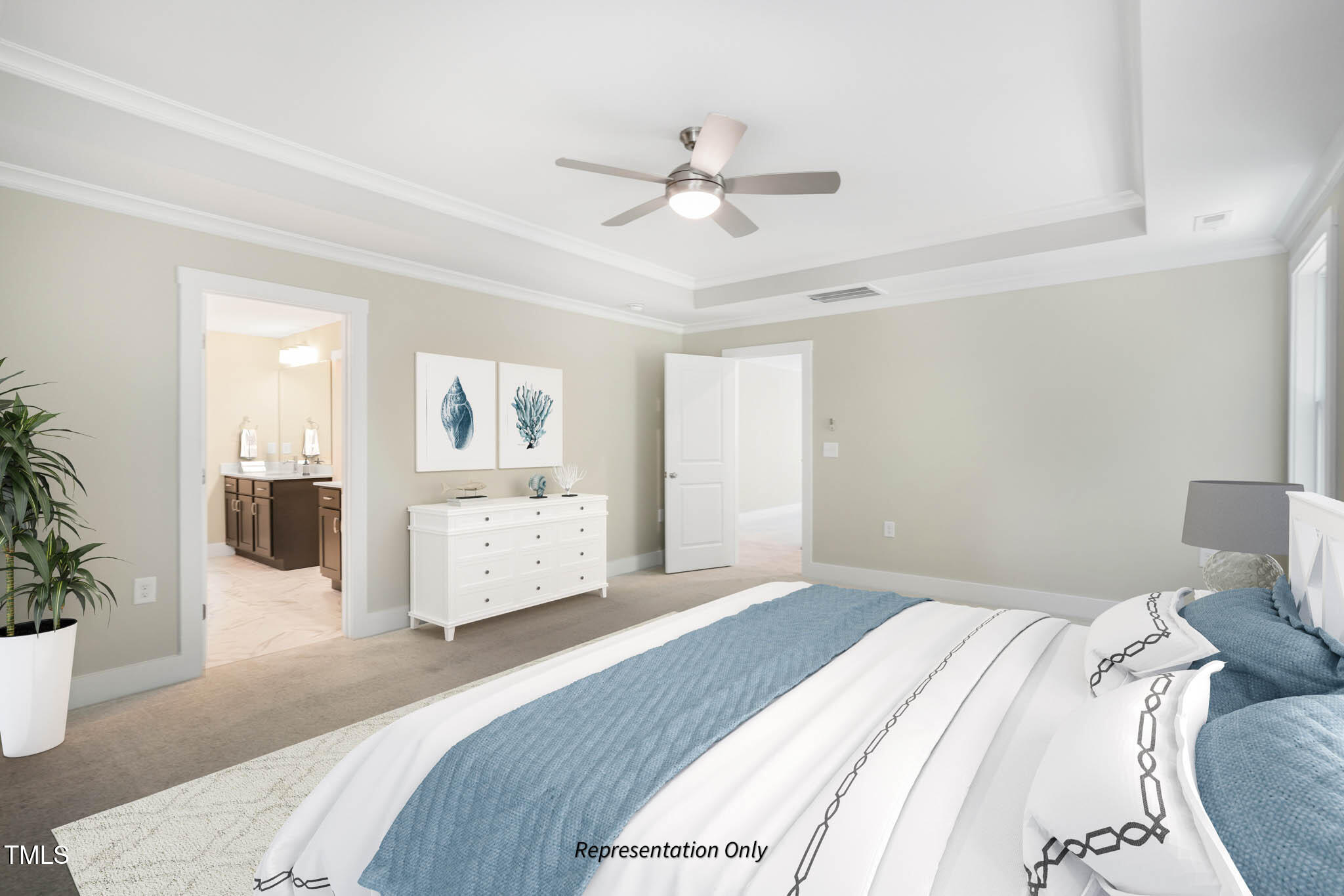 134 Merle Way Zebulon, NC 27597 - Photo 33 of 48 a bedroom with a large bed and a chandelier