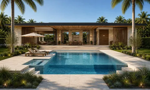 a swimming pool with outdoor seating and yard