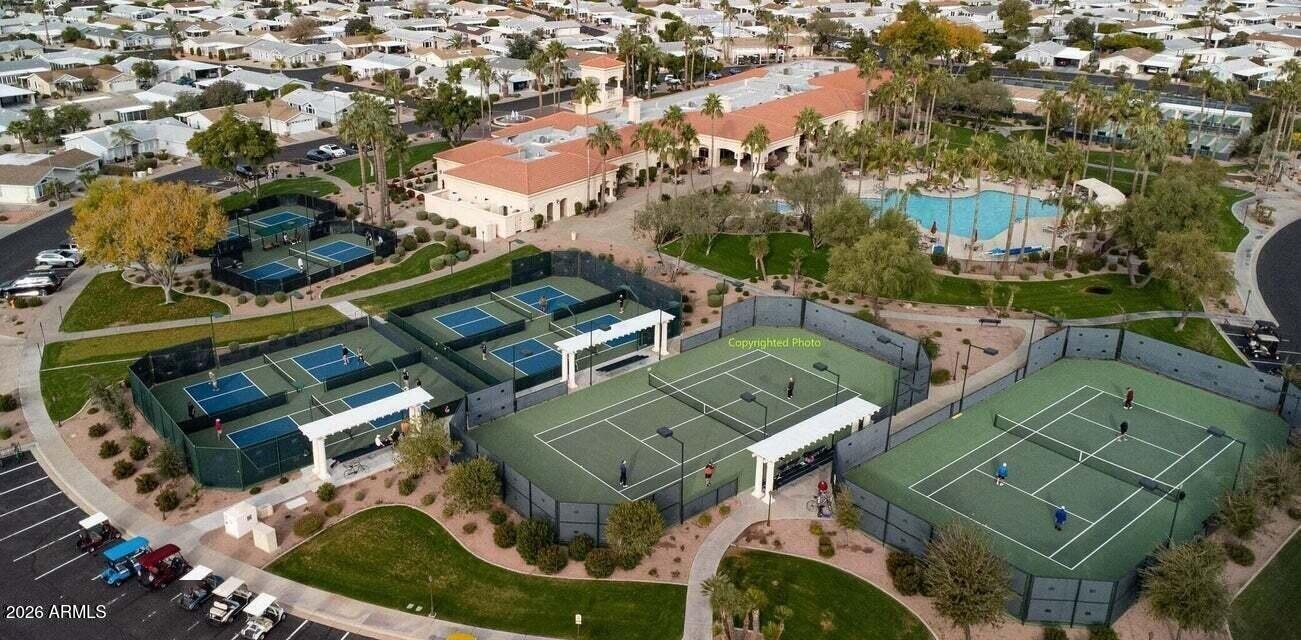 2550 South Ellsworth Road, Unit 46 Mesa, AZ 85209 - Photo 36 of 47 an aerial view of a house with a garden and lake view