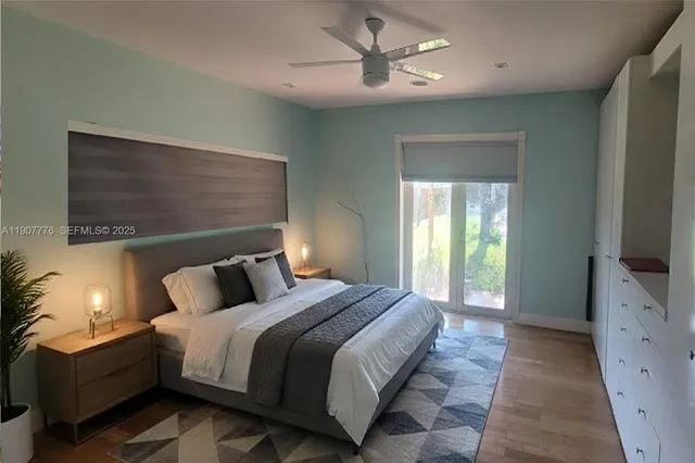 a bedroom with a bed and a flat tv screen on dresser