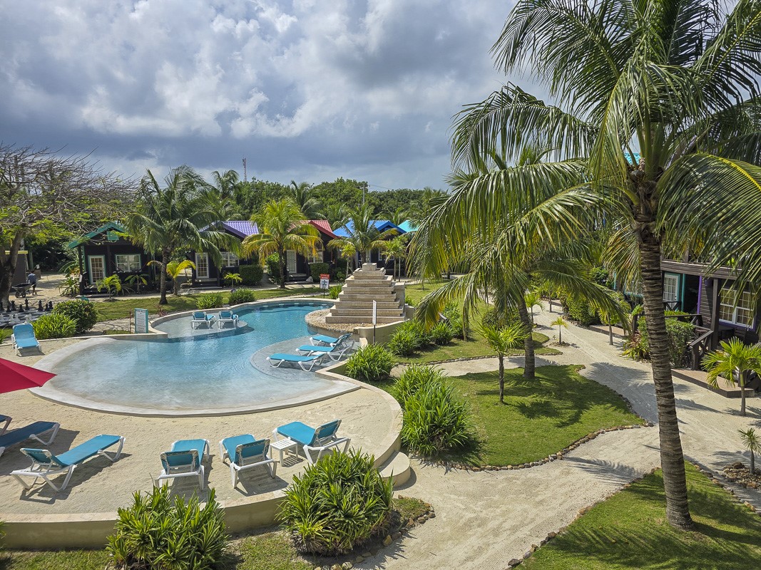 a view of a swimming pool with a patio