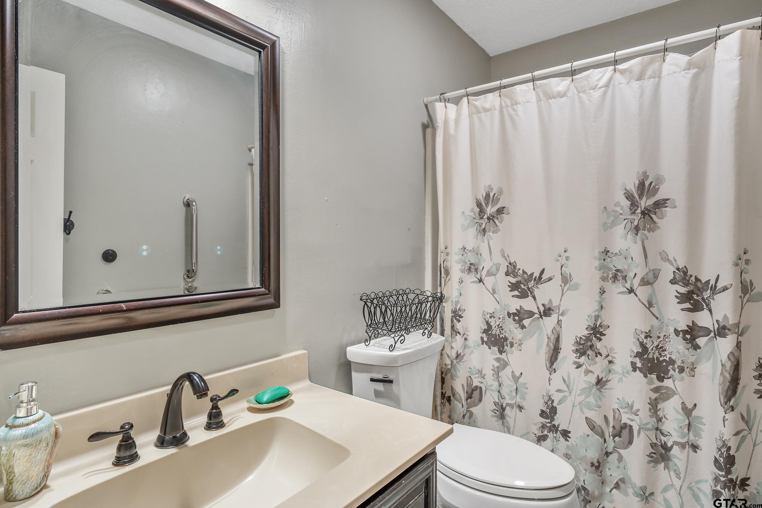 18054 Silver Leaf Flint, TX 75762 - Photo 18 of 30 a bathroom with a sink a toilet and shower curtain
