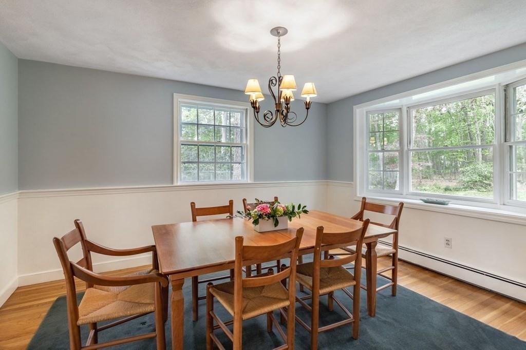 321 Hayward Mill Road Concord, MA 01742 - Photo 8 of 25 a view of a dining room with furniture a chandelier and wooden floor
