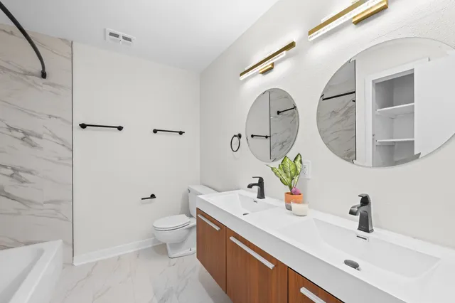 a bathroom with a bathtub