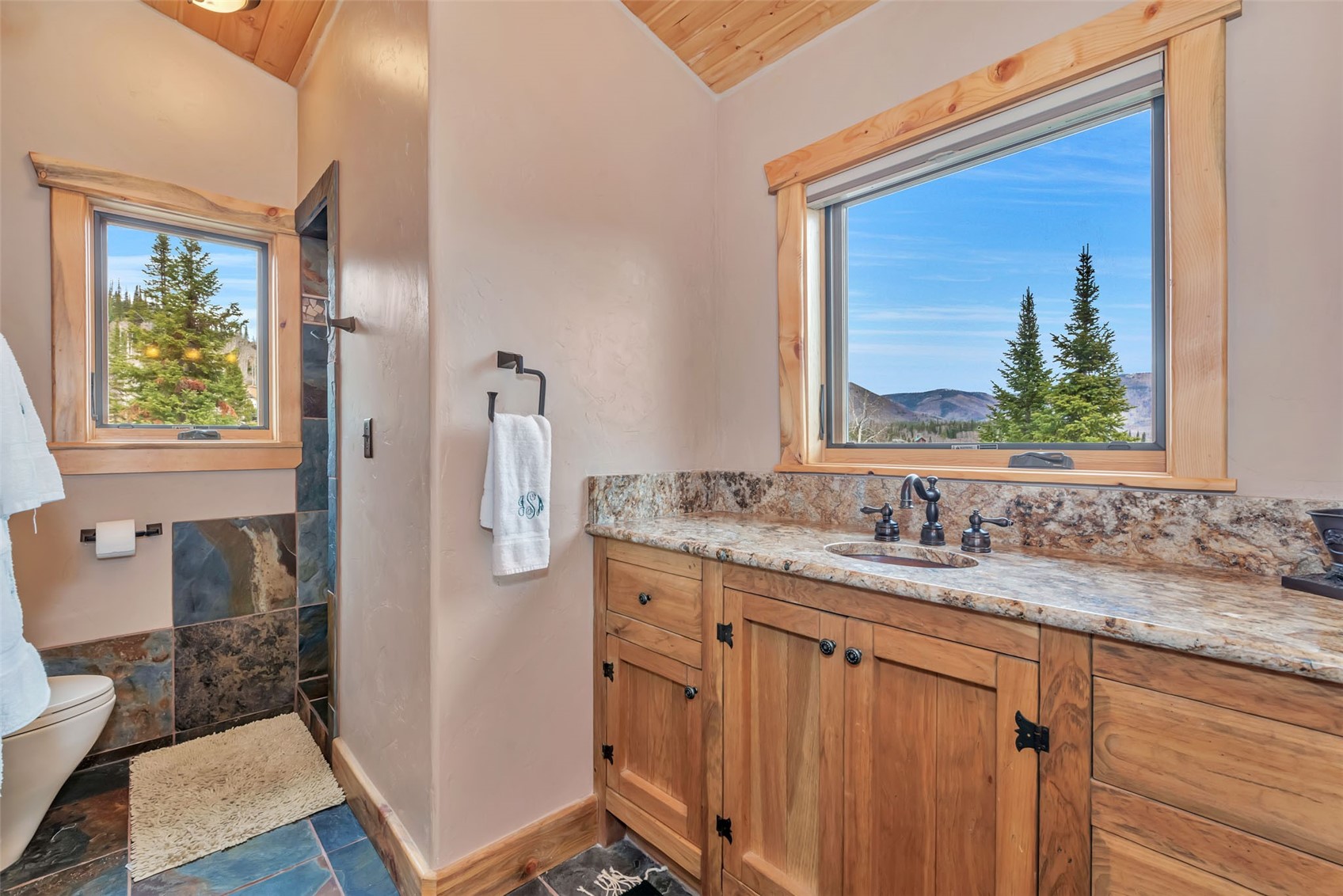 26755 Little Hawk Lane Clark, CO 80428 - Photo 43 of 47 a bathroom with a granite countertop sink and a mirror