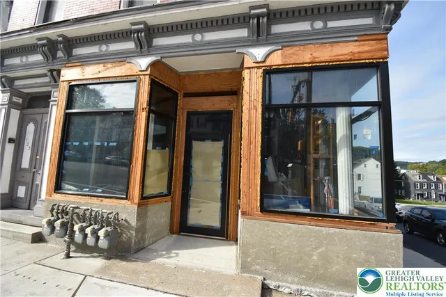 a view of a building with a large window