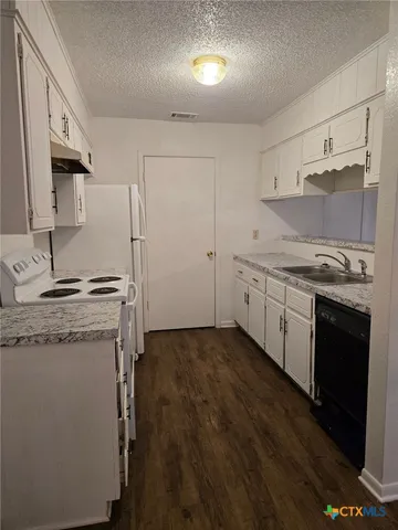a kitchen with a sink a stove and cabinets