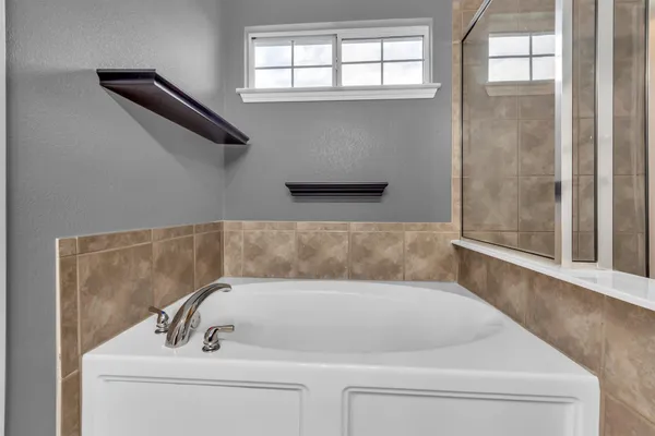 a bathroom with a bathtub