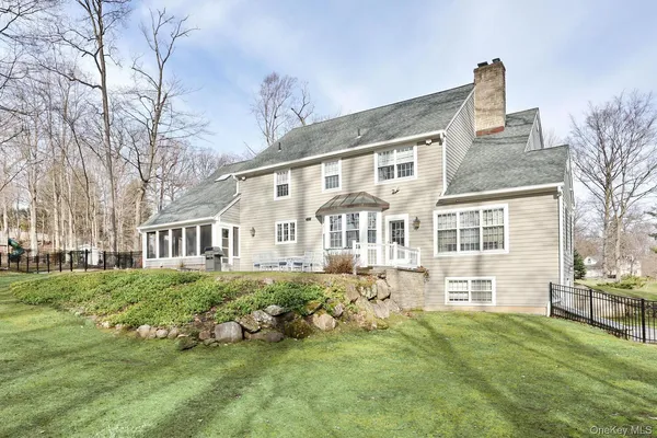 an aerial view of a house with garden