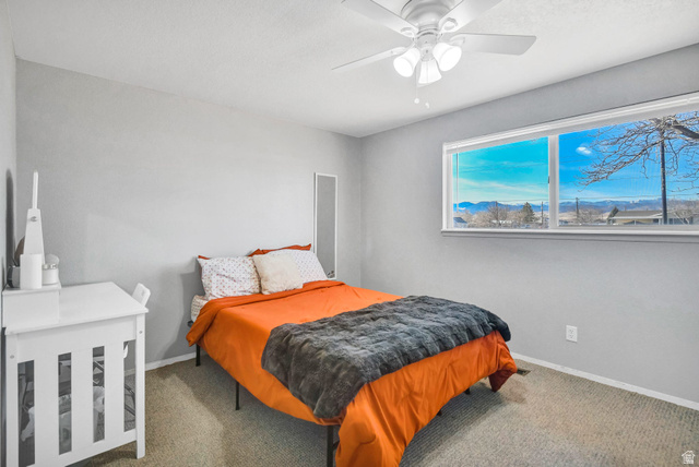 10 North Main Street Centerfield, UT 84622 - Photo 25 of 52 Bedroom featuring carpet flooring, a ceiling fan, and a mountain view