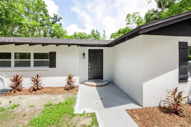 a view of backyard of the house